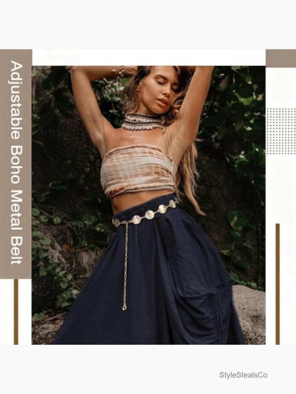 Adjustable Boho Metal Waist Chain Belt for Dresses - Picture 5 of 7